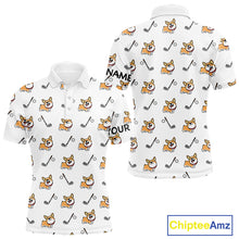 Load image into Gallery viewer, Mens Golf Polo Shirt Custom Cute Dogs Corgi Print White Golf Shirts For Men, Dog Lover Gift NHN0069