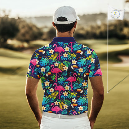 Mens Golf Polo Shirt Custom Tropical Golden Retriever Team Golf Tops For Men, Dog Lover Gift NHN0201