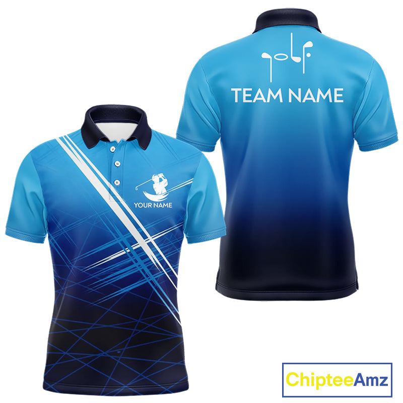 Mens Golf Polo Shirts Custom Name Golf Pattern Blue Polo Shirt Best Men Apparel For Team NHN0074