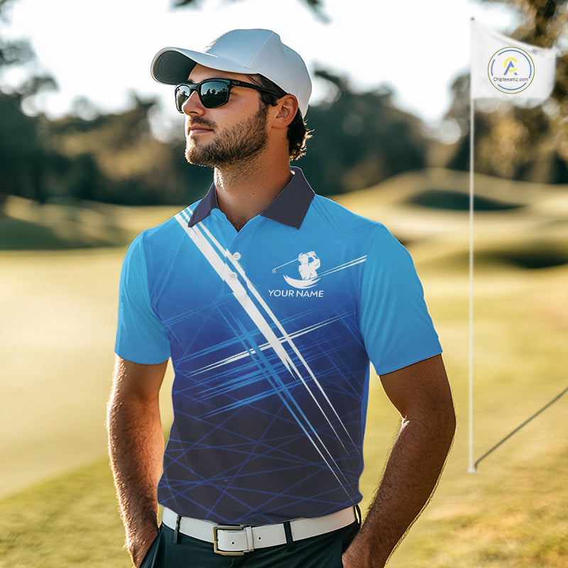 Mens Golf Polo Shirts Custom Name Golf Pattern Blue Polo Shirt Best Men Apparel For Team NHN0074