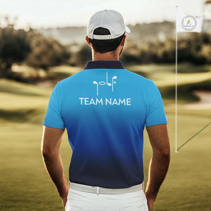 Mens Golf Polo Shirts Custom Name Golf Pattern Blue Polo Shirt Best Men Apparel For Team NHN0074