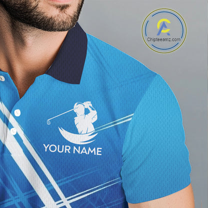 Mens Golf Polo Shirts Custom Name Golf Pattern Blue Polo Shirt Best Men Apparel For Team NHN0074