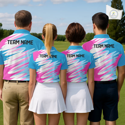 Womens Golf Polo Shirts Custom Blue And Pink Golf Shirt Personalized White Team Golf Shirts NHN0076