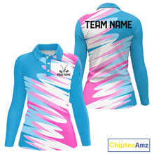 Load image into Gallery viewer, Womens Long Sleeve Golf Polos Shirt Custom Blue &amp; Pink Golf Shirt Personalized White Team Golf Shirts NHN0076