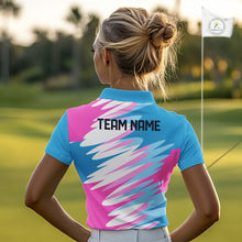 Load image into Gallery viewer, Womens Golf Polo Shirts Custom Blue And Pink Golf Shirt Personalized White Team Golf Shirts NHN0076