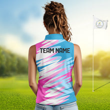 Load image into Gallery viewer, Womens Sleeveless Golf Polo Shirt Custom Blue And Pink Golf Shirt Personalized White Team Golf Shirts NHN0076