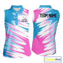 Load image into Gallery viewer, Womens Sleeveless Golf Polo Shirt Custom Blue And Pink Golf Shirt Personalized White Team Golf Shirts NHN0076