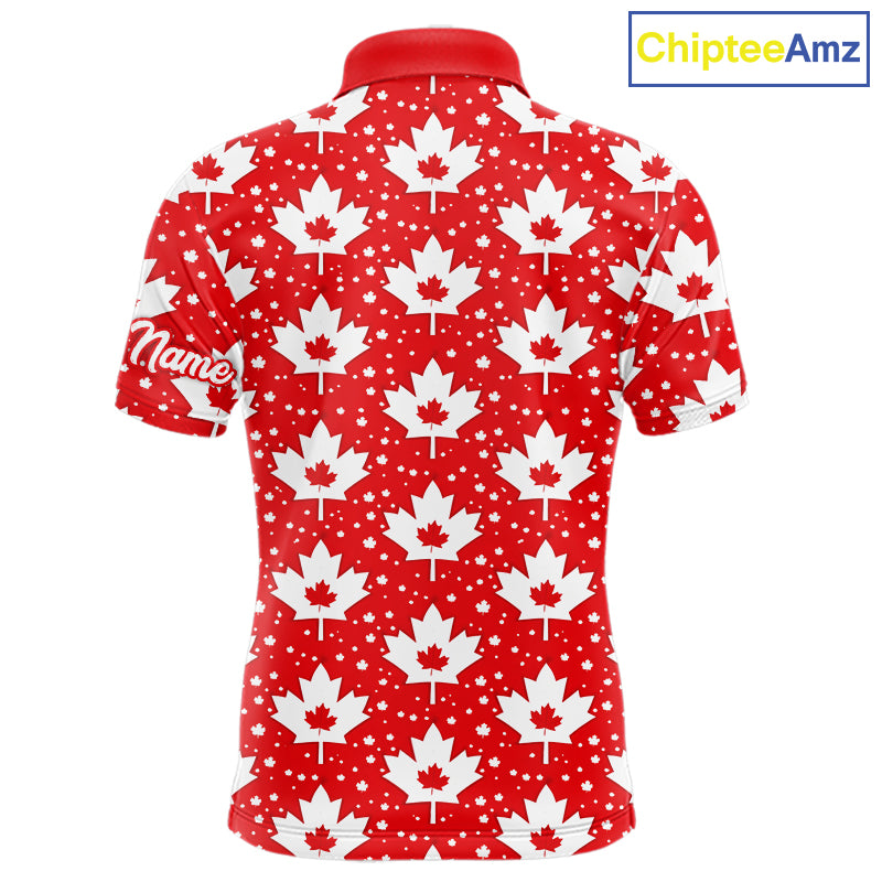 Red Maple Leaves Pattern Canadian Mens Golf Polo Shirts Custom Patriotic Golf Shirts For Men NHN0207