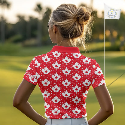 Red Maple Leaves Pattern Canadian Womens Golf Polo Shirts Custom Patriotic Golf Shirts For Men NHN0207