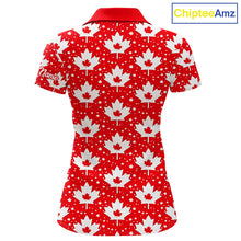 Load image into Gallery viewer, Red Maple Leaves Pattern Canadian Womens Golf Polo Shirts Custom Patriotic Golf Shirts For Men NHN0207