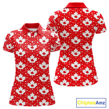 Load image into Gallery viewer, Red Maple Leaves Pattern Canadian Womens Golf Polo Shirts Custom Patriotic Golf Shirts For Men NHN0207
