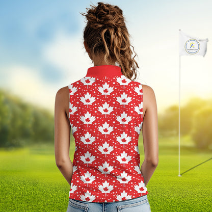 Red Maple Leaves Pattern Canadian Sleeveless Womens Golf Polo Shirts Custom Patriotic Golf Shirts For Men NHN0207