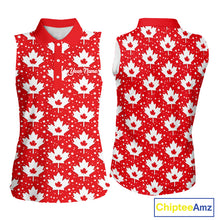 Load image into Gallery viewer, Red Maple Leaves Pattern Canadian Sleeveless Womens Golf Polo Shirts Custom Patriotic Golf Shirts For Men NHN0207