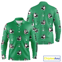 Load image into Gallery viewer, Long Sleeve Golf Polo Shirt Custom Funny Husky Green Pattern Team Men Golf Tops, Dog Lover Gift NHN0065