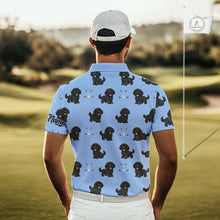 Load image into Gallery viewer, Mens Golf Polo Shirt Custom Funny Black Poodle Blue Pattern Team Mens Golf Tops, Dog Lover Gift NHN0208