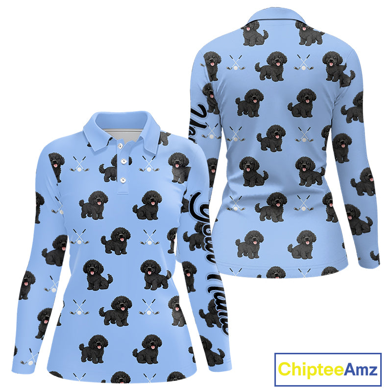 Womens Long Sleeve Golf Polo Shirt Custom Funny Poodle Pattern Team Ladies Golf Tops, Dog Lover Gift NHN0208