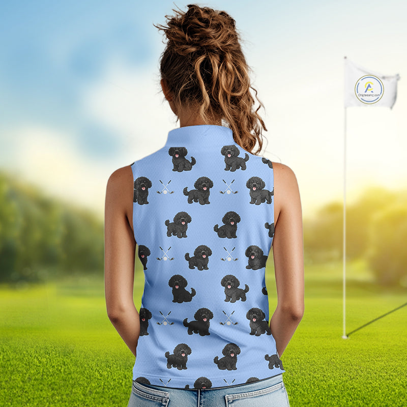 Womens Sleeveless Golf Polo Shirt Custom Funny Poodle Pattern Team Ladies Golf Tops, Dog Lover Gift NHN0208