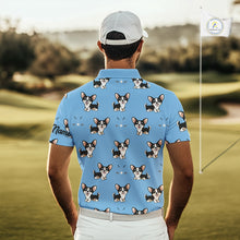 Load image into Gallery viewer, Mens Golf Polo Shirt Custom Funny Chihuahua Blue Pattern Team Mens Golf Top, Dog Lover Gift NHN0211