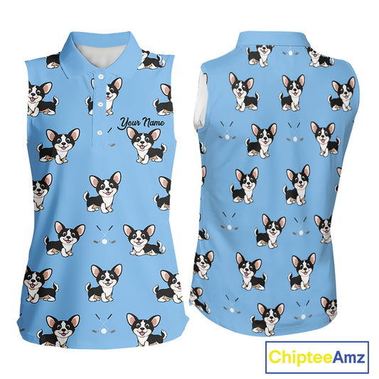 Womens Sleeveless Golf Polo Shirt Custom Funny Chihuahua Pattern Team Ladies Golf Tops, Dog Lover Gift NHN0211