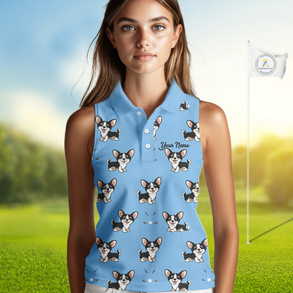 Womens Sleeveless Golf Polo Shirt Custom Funny Chihuahua Pattern Team Ladies Golf Tops, Dog Lover Gift NHN0211