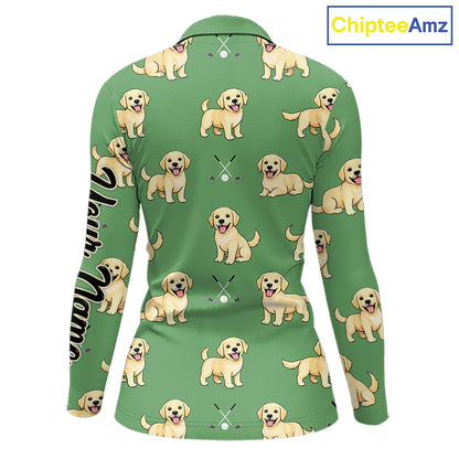 Womens Long Sleeve Golf Polo Shirt Custom Funny Labrador Retriever Team Ladies Golf Top, Dog Lover Gift NHN0215