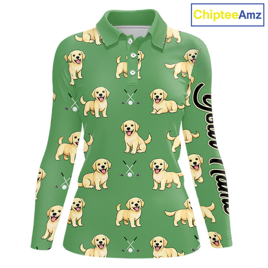 Womens Long Sleeve Golf Polo Shirt Custom Funny Labrador Retriever Team Ladies Golf Top, Dog Lover Gift NHN0215