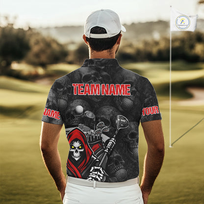 Funny Skull Mens Golf Polo Shirts Golf Ball Skull Pattern Custom Name Golf Apparel Personalized NHN0088