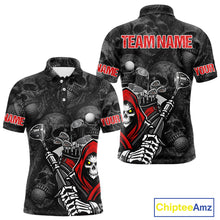 Load image into Gallery viewer, Funny Skull Mens Golf Polo Shirts Golf Ball Skull Pattern Custom Name Golf Apparel Personalized NHN0088