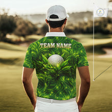 Load image into Gallery viewer, Green Mens Golf Polo Shirt Custom Leaf Pattern Golf Ball Personalized Team Golf Tops, Golf Gifts NHN0222
