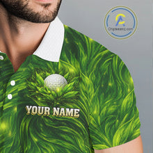 Load image into Gallery viewer, Green Mens Golf Polo Shirt Custom Leaf Pattern Golf Ball Personalized Team Golf Tops, Golf Gifts NHN0222