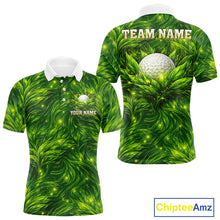 Load image into Gallery viewer, Green Mens Golf Polo Shirt Custom Leaf Pattern Golf Ball Personalized Team Golf Tops, Golf Gifts NHN0222