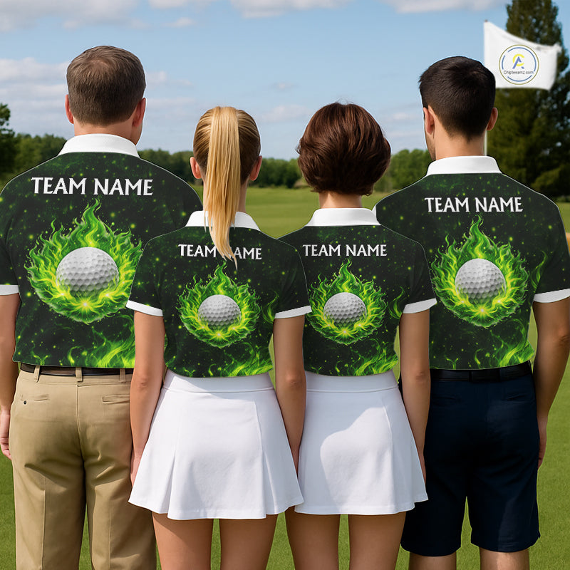 Womens Golf Polo Shirt Neon Green Flame Golf Ball Custom Green Clover St Patricks Day Golf Shirts NHN0223