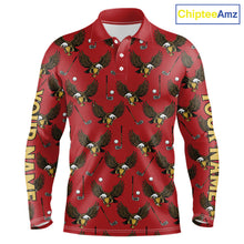 Load image into Gallery viewer, Golf Polo Shirts, Eagle Mens Long Sleeve Golf Polo Shirt Custom Red Golf Shirts For Men, Golf Gifts NHN0091