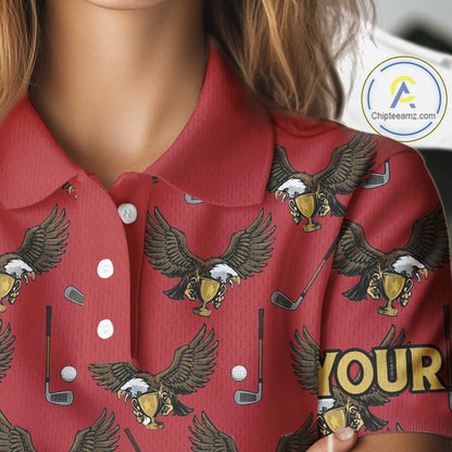 Golf Polo Shirts, Eagle Womens Golf Polo Shirts Custom Name Red Golf Shirts For Women, Golf Gifts NHN0091