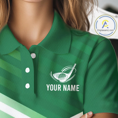 Green And White Womens Golf Polo Shirt Custom Name Golf Shirts For Team Personalized Golf Gifts NHN0097
