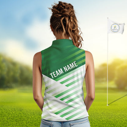 Green And White Womens Sleeveless Golf Polo Shirt Custom Name Golf Shirts For Team, Golf Gifts NHN0097