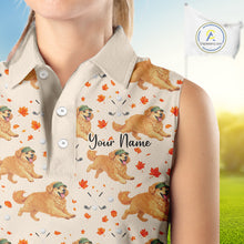 Load image into Gallery viewer, Golden Retriever Womens Sleeveless Golf Polo Shirt Autumn Leaves Funny Golf Tops, Dog Lover Gift NHN0224