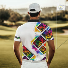 Load image into Gallery viewer, Mens Golf Polo Shirt Colorful Rainbow Leopard Print Pattern Custom Golf Ball Team Golf Tops, Golf Gift NHN0227