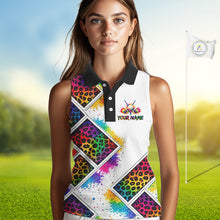 Load image into Gallery viewer, Womens Sleeveless Golf Polo Shirt Colorful Rainbow Leopard Print Pattern Custom Team Golf Tops NHN0227