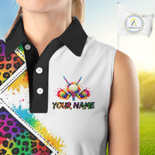Load image into Gallery viewer, Womens Sleeveless Golf Polo Shirt Colorful Rainbow Leopard Print Pattern Custom Team Golf Tops NHN0227