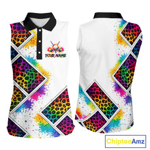 Load image into Gallery viewer, Womens Sleeveless Golf Polo Shirt Colorful Rainbow Leopard Print Pattern Custom Team Golf Tops NHN0227