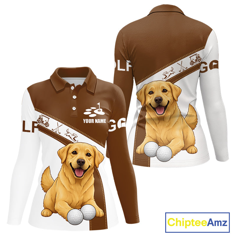 Golden Retriever Womens Long Sleeve Golf Polo Shirt Custom Funny Dog Lover Ladies Golf Tops, Golf Gift NHN0229