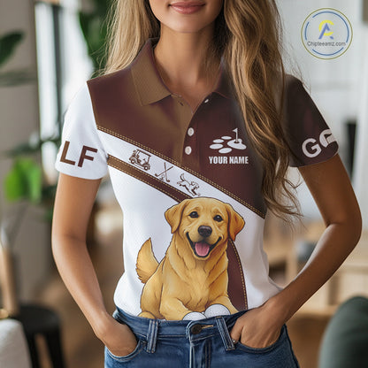 Golden Retriever Womens Golf Polo Shirt Custom Funny Dog Lover Pattern Ladies Golf Tops, Golf Gift NHN0229