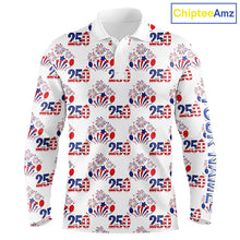 Load image into Gallery viewer, USA 250th Anniversary Long Sleeve Golf Polo Shirt Custom Golf Pattern Team Patriotic American Golf Top NHN0231