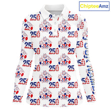 Load image into Gallery viewer, USA 250th Anniversary Womens Long Sleeve Golf Polo Shirt Custom Golf Pattern Team Patriotic Golf Top NHN0231