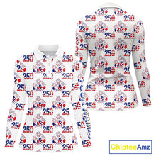 Load image into Gallery viewer, USA 250th Anniversary Womens Long Sleeve Golf Polo Shirt Custom Golf Pattern Team Patriotic Golf Top NHN0231