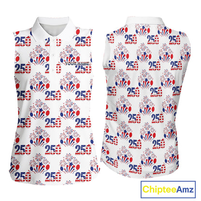 USA 250th Anniversary Womens Sleeveless Golf Polo Shirt Custom Golf Pattern Team Patriotic Golf Tops NHN0231