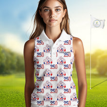 Load image into Gallery viewer, USA 250th Anniversary Womens Sleeveless Golf Polo Shirt Custom Golf Pattern Team Patriotic Golf Tops NHN0231