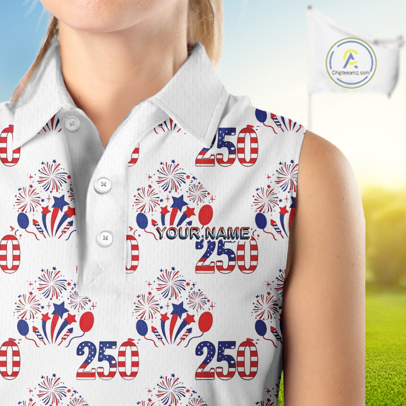 USA 250th Anniversary Womens Sleeveless Golf Polo Shirt Custom Golf Pattern Team Patriotic Golf Tops NHN0231