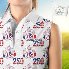 Load image into Gallery viewer, USA 250th Anniversary Womens Sleeveless Golf Polo Shirt Custom Golf Pattern Team Patriotic Golf Tops NHN0231